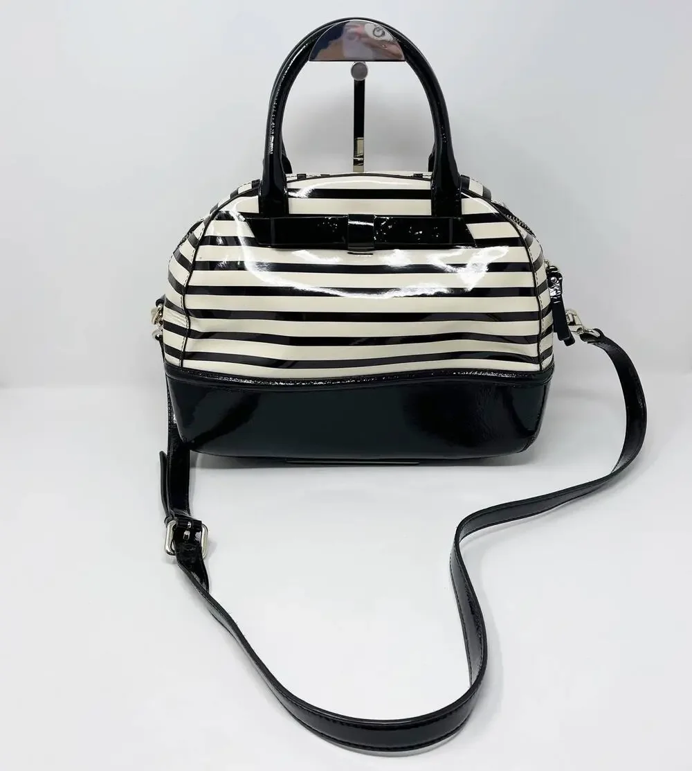 Kate Spade Chelsea Park Porter Patent Leather Handbag Black Cream Bow Crossbody
